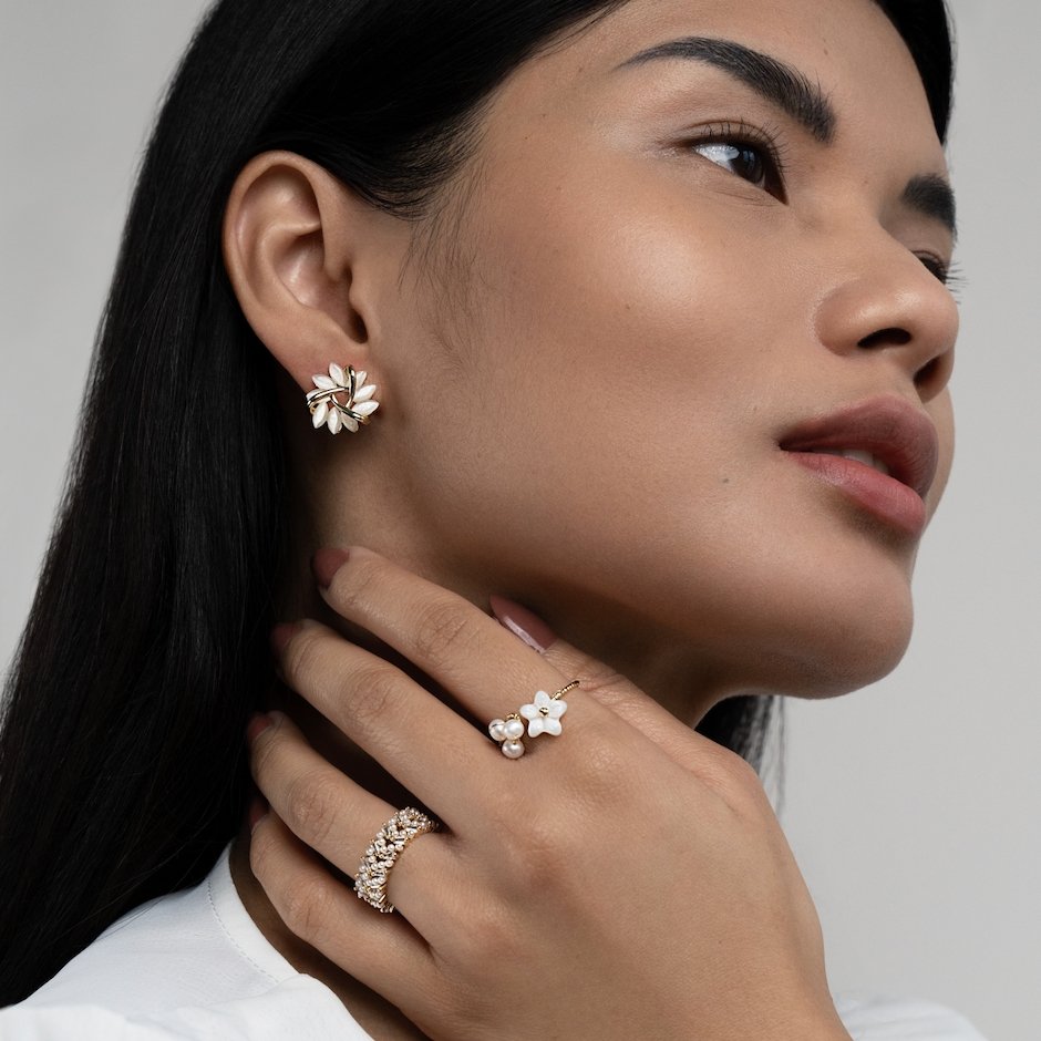 Opal Blüten Gold Ohrringe